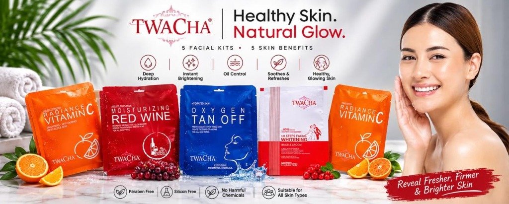 TWACHA Healthy Skin Natural Glow - 5 Facial Kits 5 Skin Benefits Reveal Fresher Firmer Brighter Skin