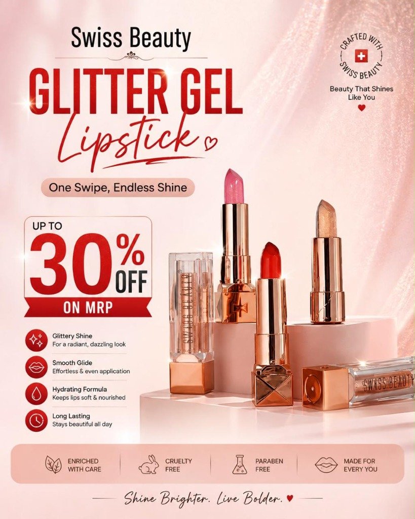Swiss Beauty Glitter Gel Lipstick - Up to 30% Off